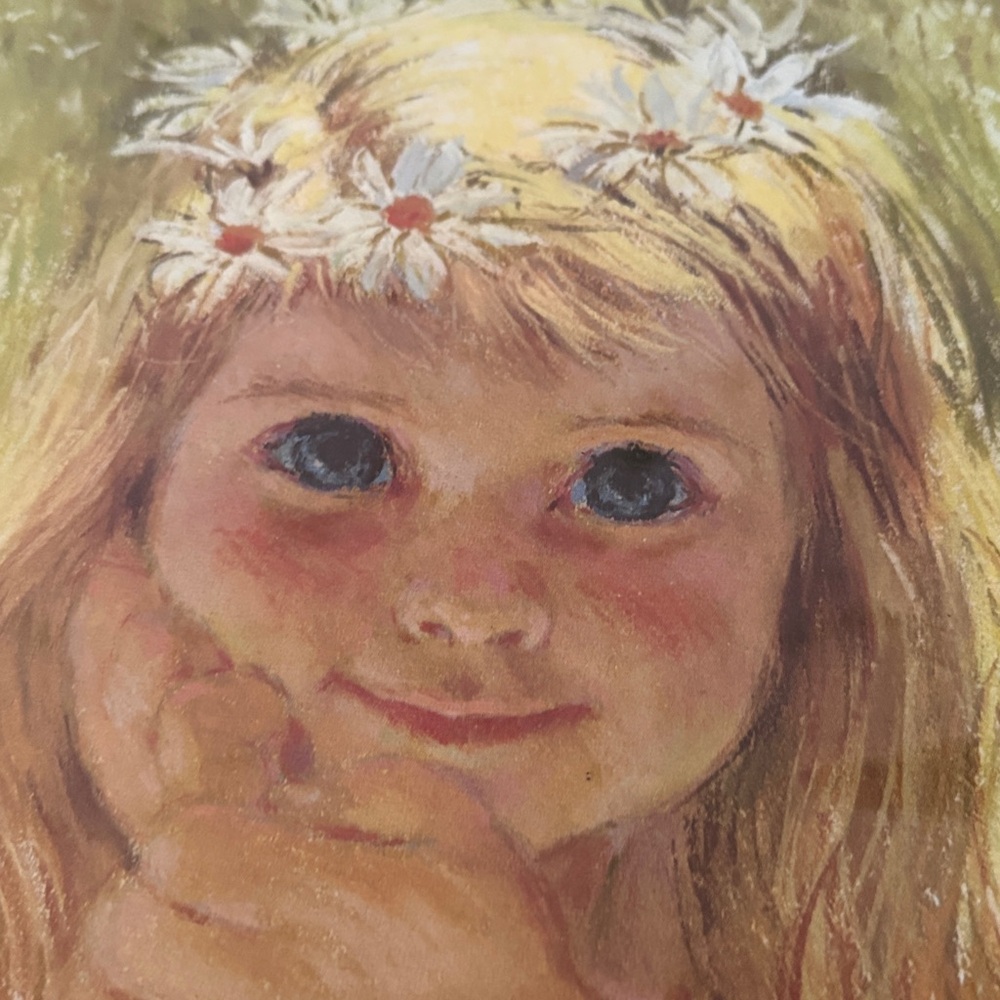 Vintage 1960s Francis Hook Girl with Daisies Portrait Art - 11”x14” - Picture 4 of 7